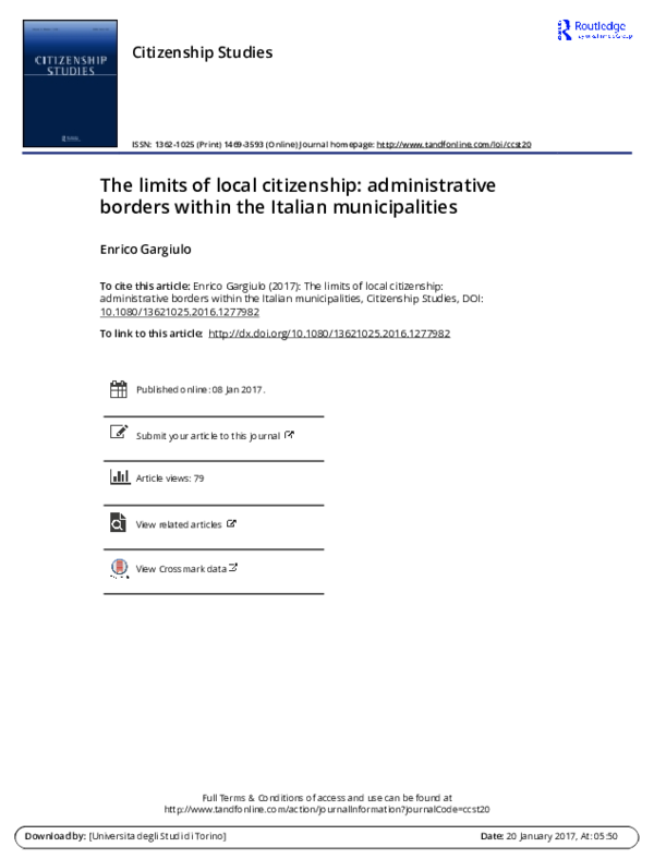 First page of “The limits of local citizenship: administrative borders within the Italian municipalities”