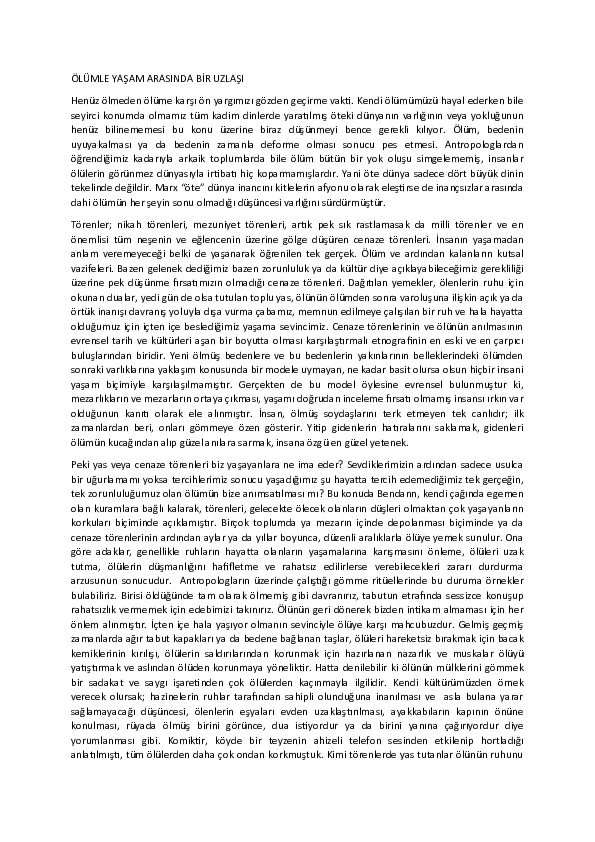 First page of “ÖLÜMLE YAŞAM ARASINDA BİR UZLAŞI”