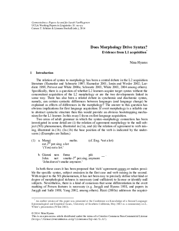 First page of “Does Morphology Drive Syntax ? Evidence from L 1 acquisition”