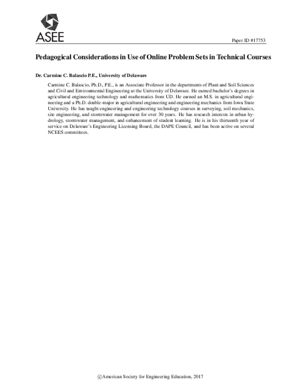 First page of “Pedagogical Considerations in Use of Online Problem Sets in Technical Courses”