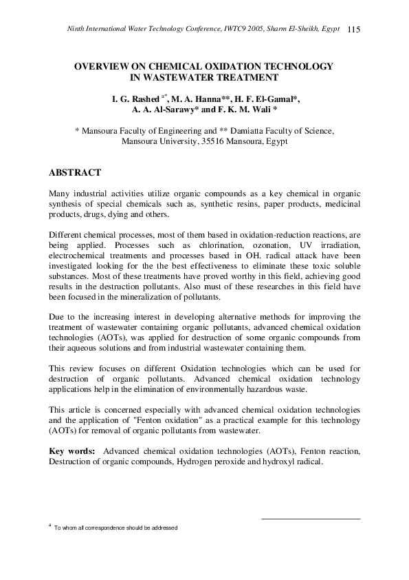 First page of “Overview on Chemical Oxidation Technology in Wastewater Treatment”