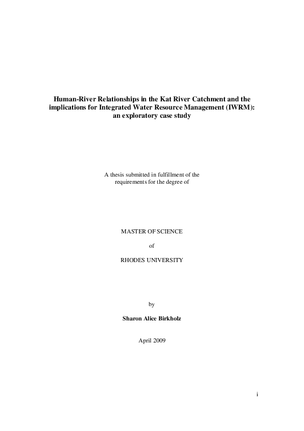 First page of “Human-river relationships in the Kat River catchment and the implications for integrated water resource management (IWRM) : an exploraratory study”