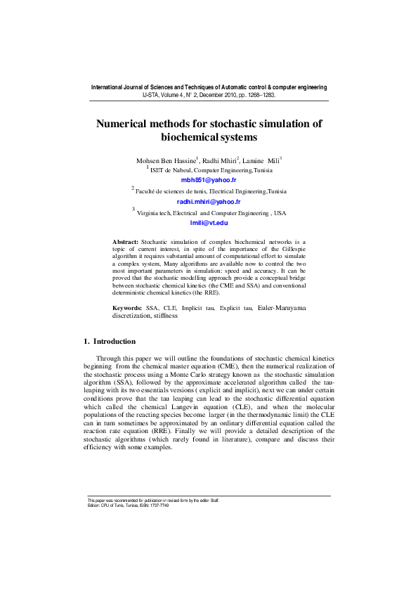 First page of “Numerical methods for stochastic simulation of biochemical systems”