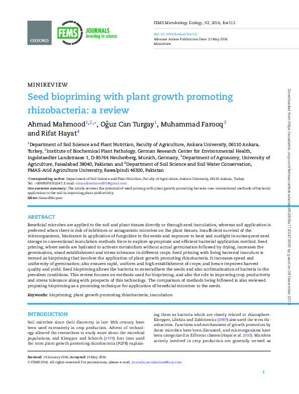 First page of “Seed biopriming with plant growth promoting rhizobacteria: a review”