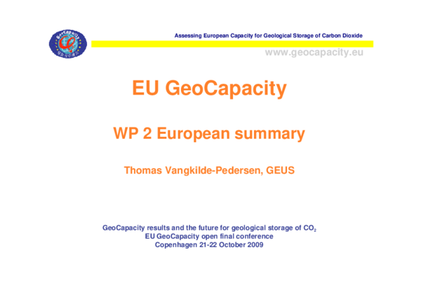 First page of “Assessing European capacity for geological storage of carbon dioxide-the EU GeoCapacity project”