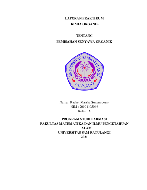 First page of “Laporan Praktikum Kimia Organik Pemisahan Senyawa Organik”