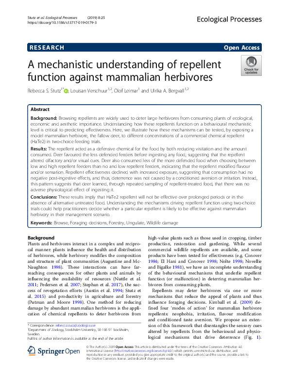 First page of “A mechanistic understanding of repellent function against mammalian herbivores”