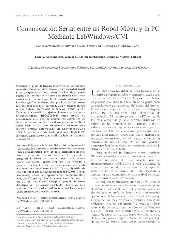 First page of “Comunicación Serial entre un Robot Móvil y la PC Mediante LabWindows/CVI”