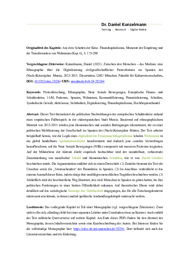 First page of “Schuld und Schulden. Globaler Finanzmarktkapitalismus, Momente der Empörung und die Transformation von Wohnraum im Spanien der (Nach-)Krisenjahre.”