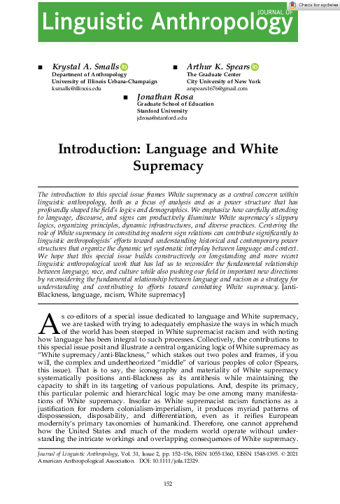 First page of “Introduction: Language and White Supremacy”