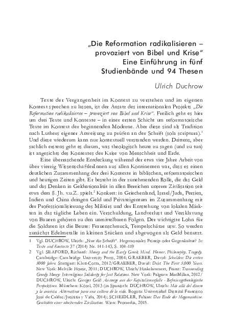 First page of “Die Reformation radikalisieren – provoziert von Bibel und Krise" Eine Einführung in fünf Studienbände und 94 Thesen”