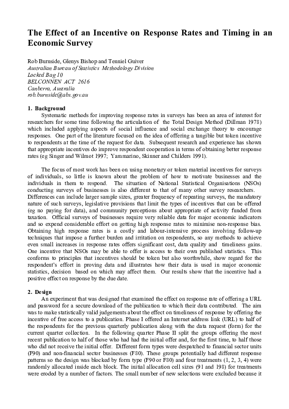 First page of “The Effect of an Incentive on Response Rates and Timing in an Economic Survey”