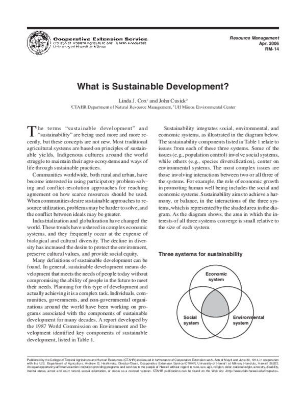 First page of “What Is Sustainable Development?”