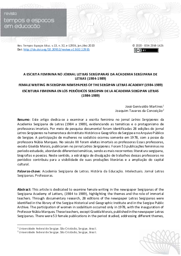 First page of “A escrita feminina no Jornal Letras Sergipanas da Academia Sergipana de Letras (1984-1989)”