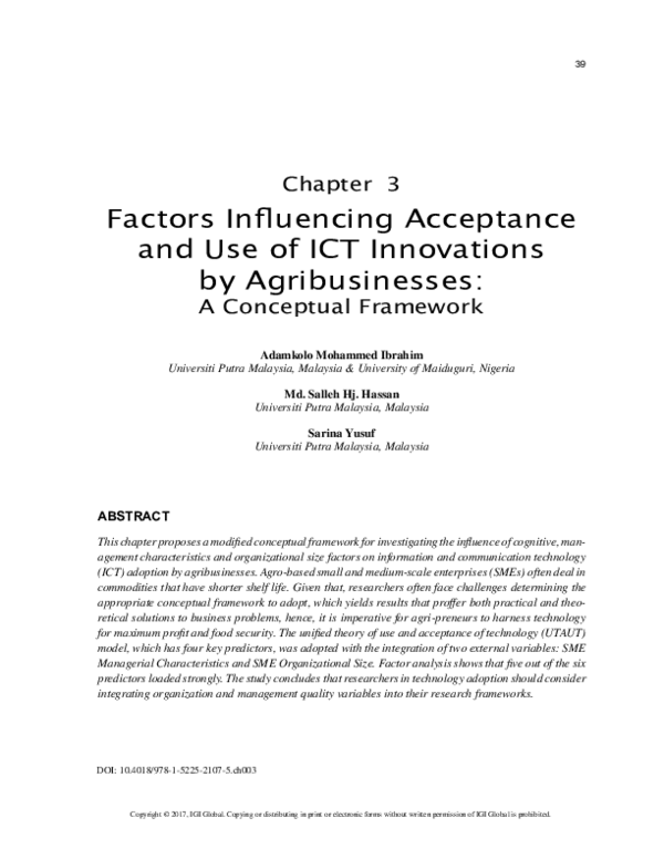 First page of “Factors Influencing Acceptance and Use of ICT Innovations by Agribusinesses: An Empirical Study”