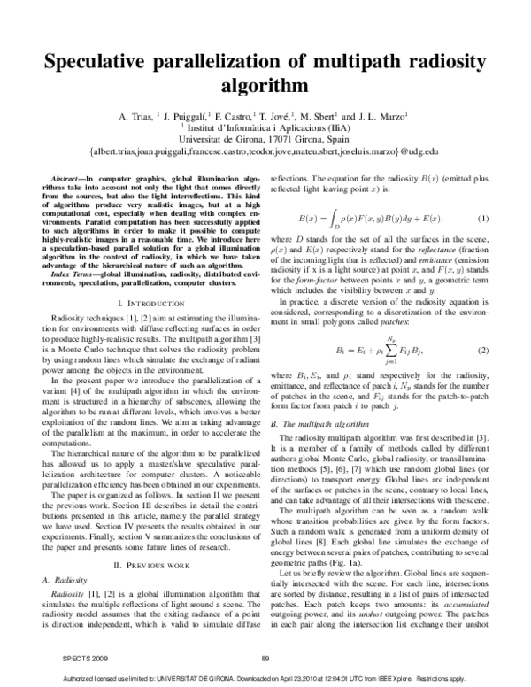 First page of “Speculative parallelization of multipath radiosity algorithm”