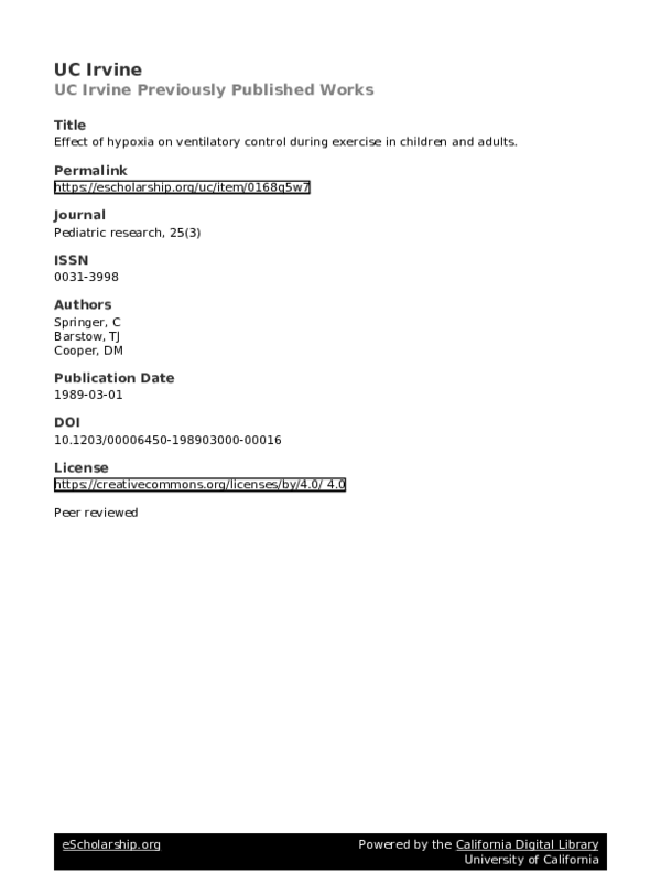 First page of “Effect of hypoxia on ventilatory control during exercise in children and adults”