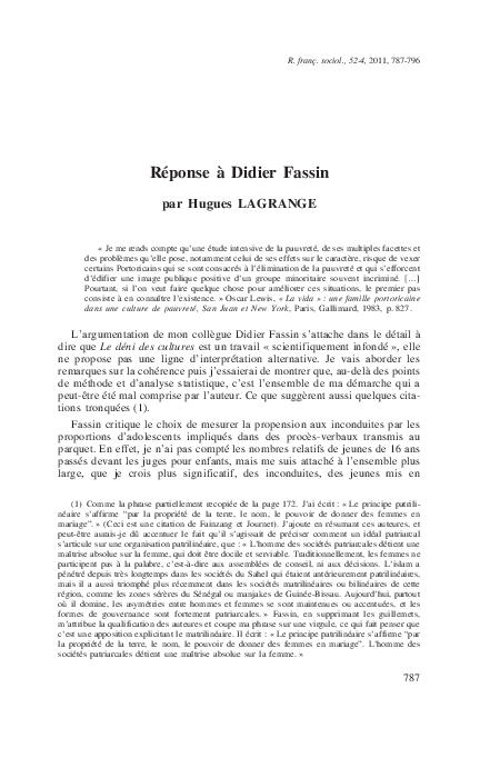 First page of “Réponse à Didier Fassin”