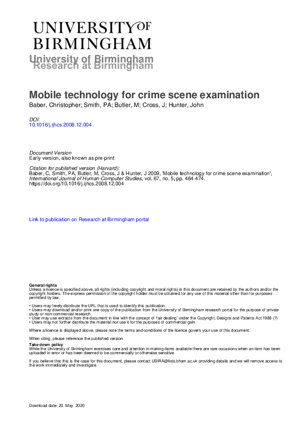 First page of “Mobile technology for crime scene examination”