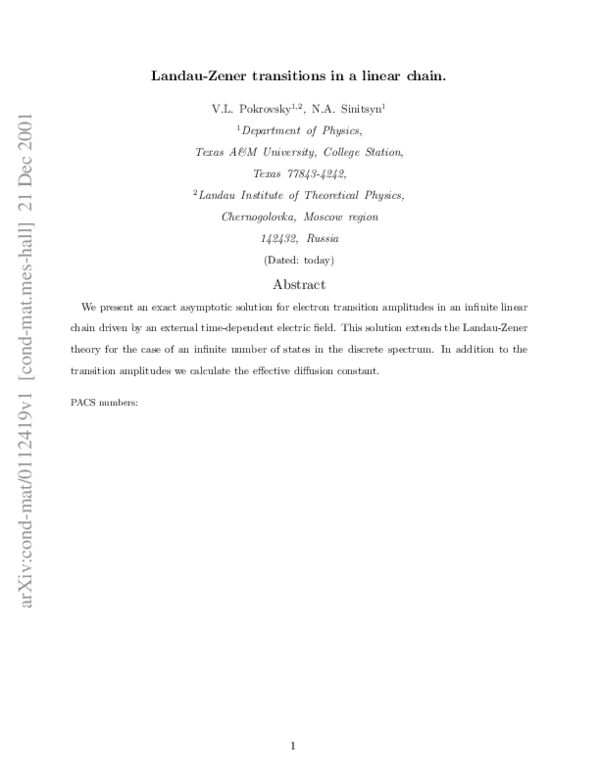 First page of “Landau-Zener transitions in a linear chain”