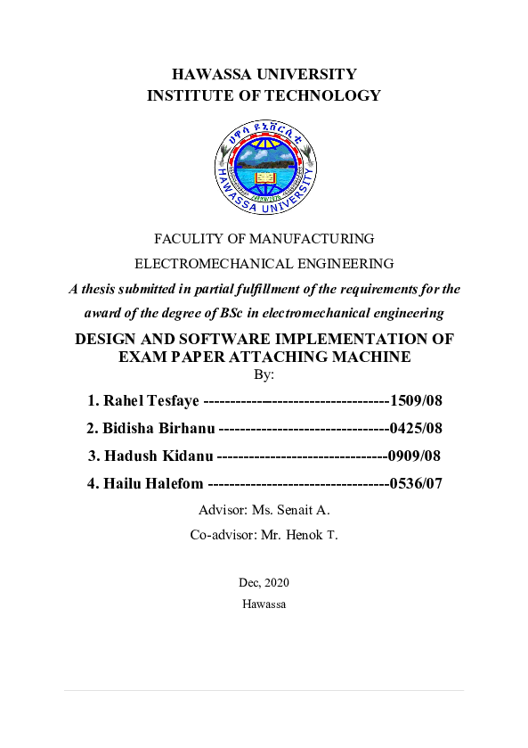 First page of “"DESIGN AND SOFTWARE IMPLEMENTATION OF EXAM PAPER ATTACHING MACHINE"”