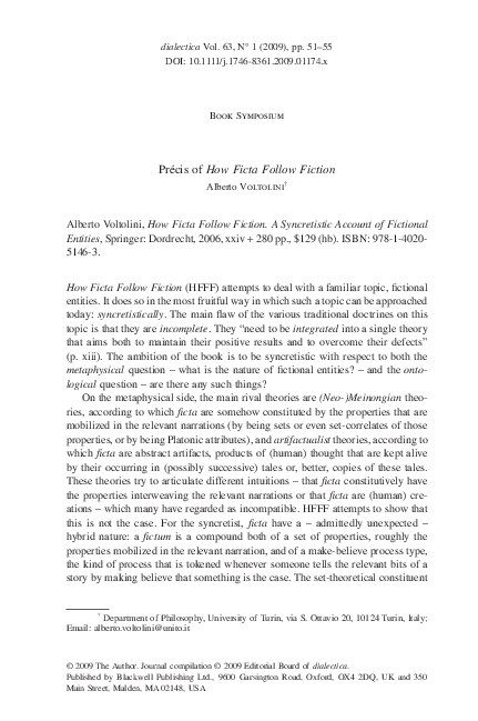 First page of “Précis of How Ficta Follow Fiction”