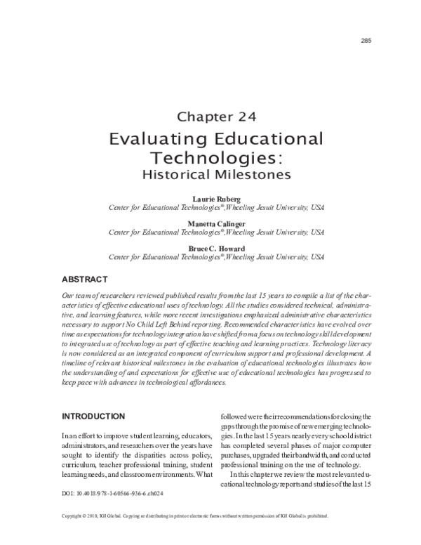 First page of “Evaluating Educational Technologies”