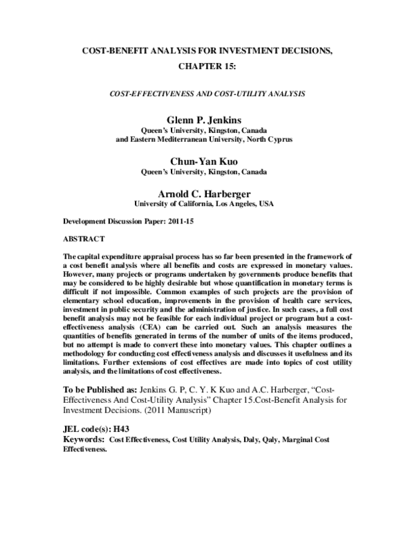 First page of “Cost-Benefit Analysis for Investment Decisions: Chapter 19 (An Integrated Appraisal of Combined Cycle Versus Single Cycle Electricity Generations Technologies)”