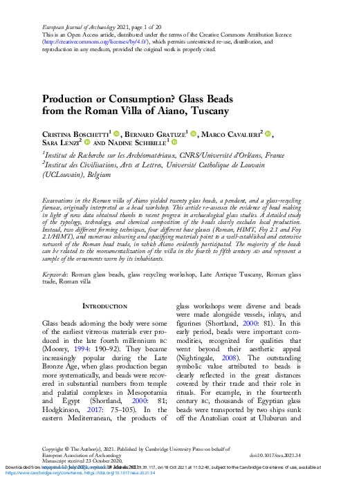 First page of “Production or Consumption? Glass Beads from the Roman Villa of Aiano, Tuscany”