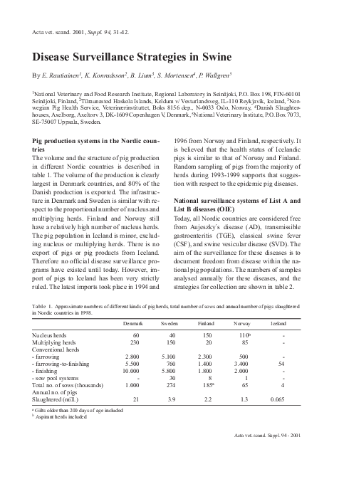 First page of “Disease Surveillance Strategies in Swine”