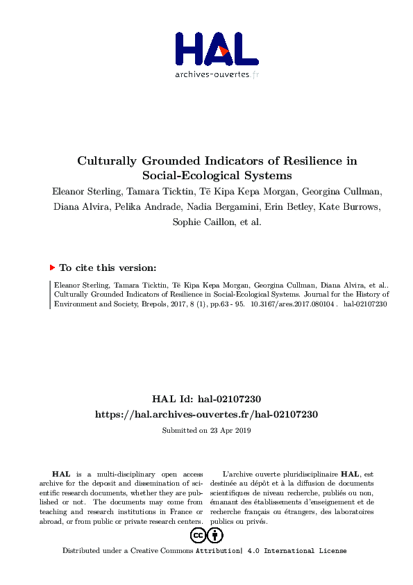 First page of “Culturally Grounded Indicators of Resilience in Social-Ecological Systems”