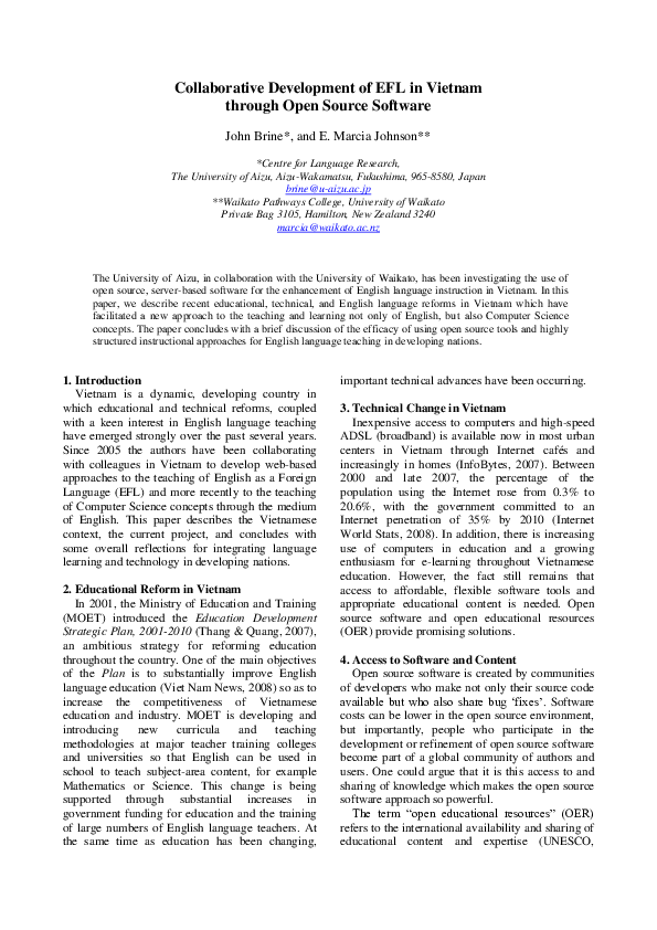 First page of “Collaborative Development of EFL in Vietnam through Open Source Software”