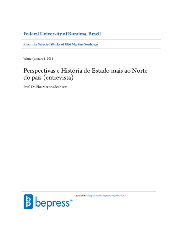 First page of “Perspectivas e História do Estado mais ao Norte do país (entrevista)”