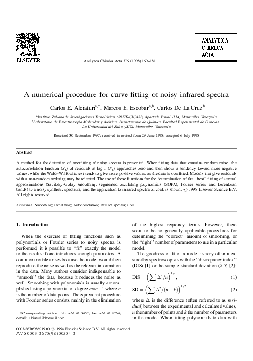 First page of “A numerical procedure for curve fitting of noisy infrared spectra”