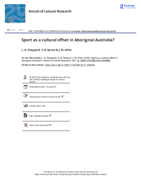 First page of “Sport as a cultural offset in Aboriginal Australia?”