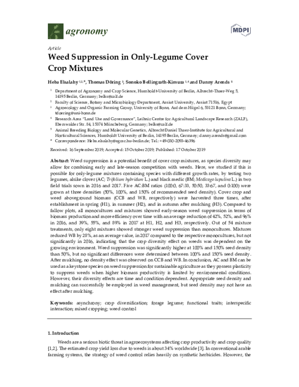 First page of “Weed Suppression in Only-Legume Cover Crop Mixtures”