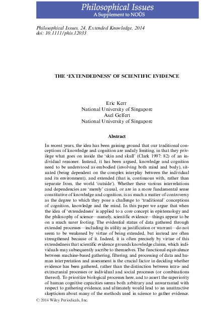 First page of “The ‘Extendedness’ of Scientific Evidence”