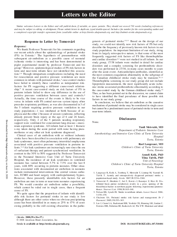 First page of “Response to Letter by Temesvari”