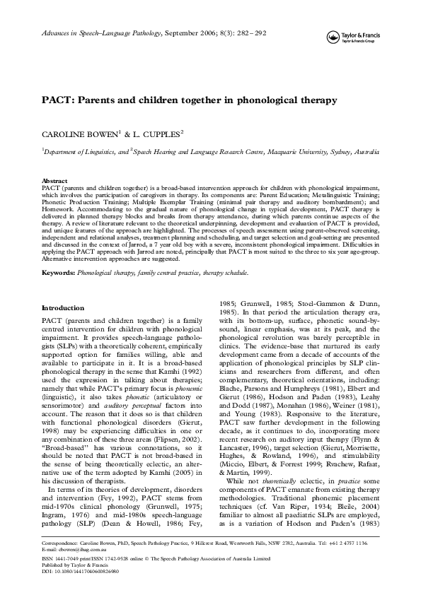 First page of “PACT: Parents and children together in phonological therapy”