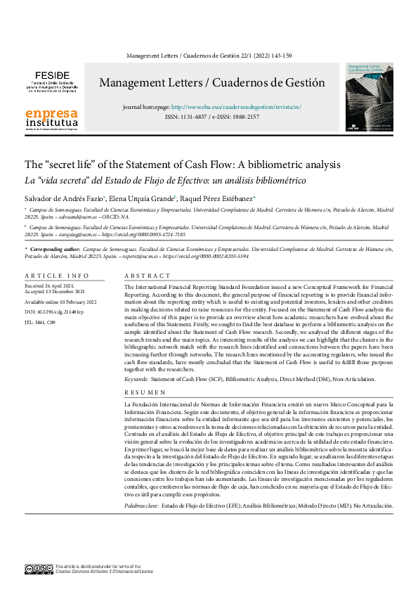 First page of “The “secret life” of the Statement of Cash Flow: A bibliometric analysis”