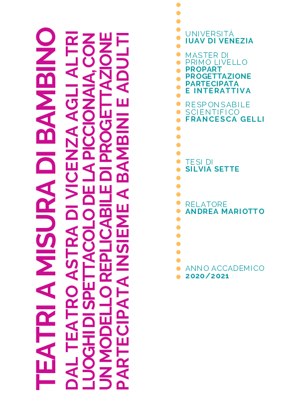 First page of “Teatri a misura di bambino. Dal Teatro Astra di Vicenza agli altri luoghi di spettacolo de La Piccionaia, con un modello replicabile di progettazione partecipata insieme a bambini e adulti”