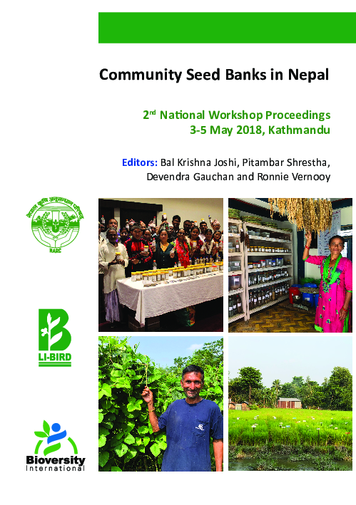 First page of “Community seed banks in Nepal: 2nd National Workshop Proceedings, 3-5 May 2018, Kathmandu”