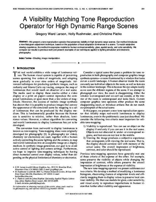 First page of “A visibility matching tone reproduction operator for high dynamic range scenes”