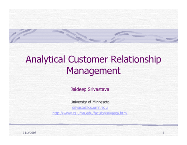 First page of “Analytical Customer Relationship Management”