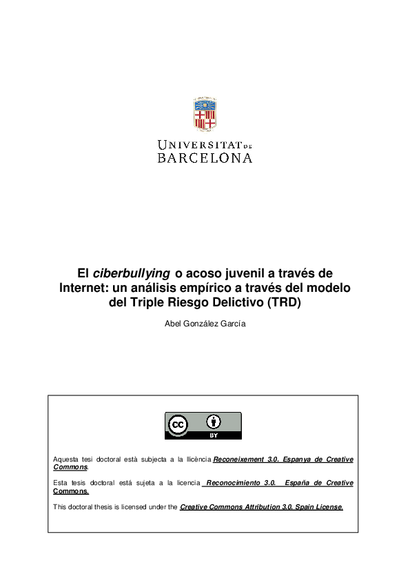 First page of “El ciberbullying o acoso juvenil a través de Internet: un análisis empírico a través del modelo del Triple Riesgo Delictivo (TRD)”