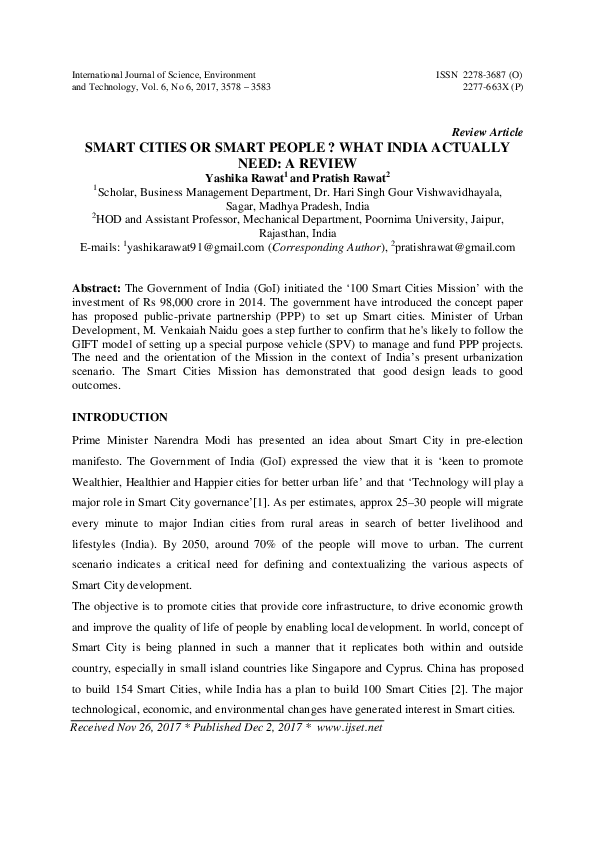 First page of “Smart Cities or Smart People ? What India Actually Need: A Review”