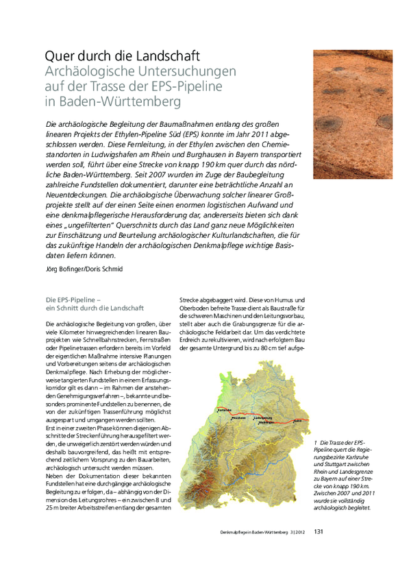 First page of “Quer durch die Landschaft. Archäologische Untersuchungen auf der Trasse der EPS-Pipeline in Baden-Württemberg”