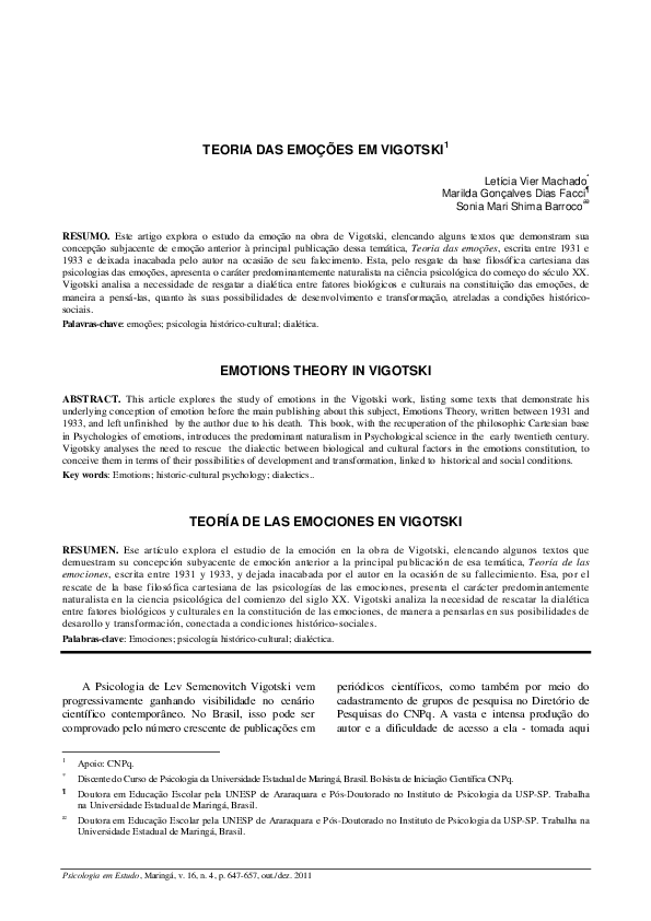 First page of “Teoria das emoções em Vigotski”