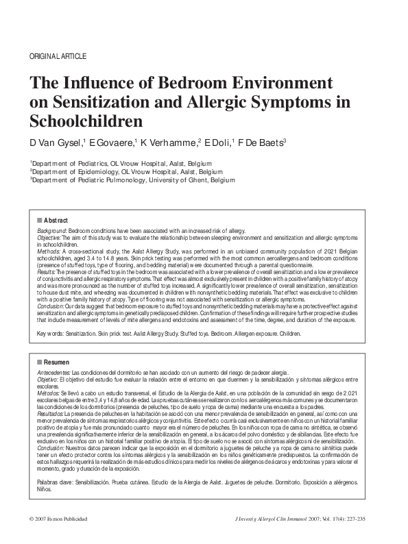 First page of “The influence of bedroom environment on sensitization and allergic symptoms in schoolchildren”