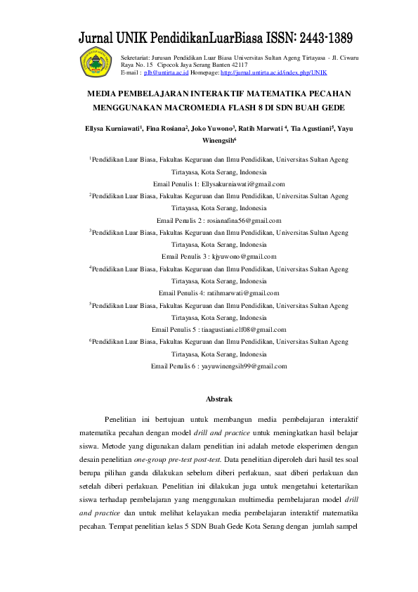 First page of “Media Pembelajaran Interaktif Matematika Pecahan Menggunakan Macromedia Flash 8 DI SDN Buah Gede”